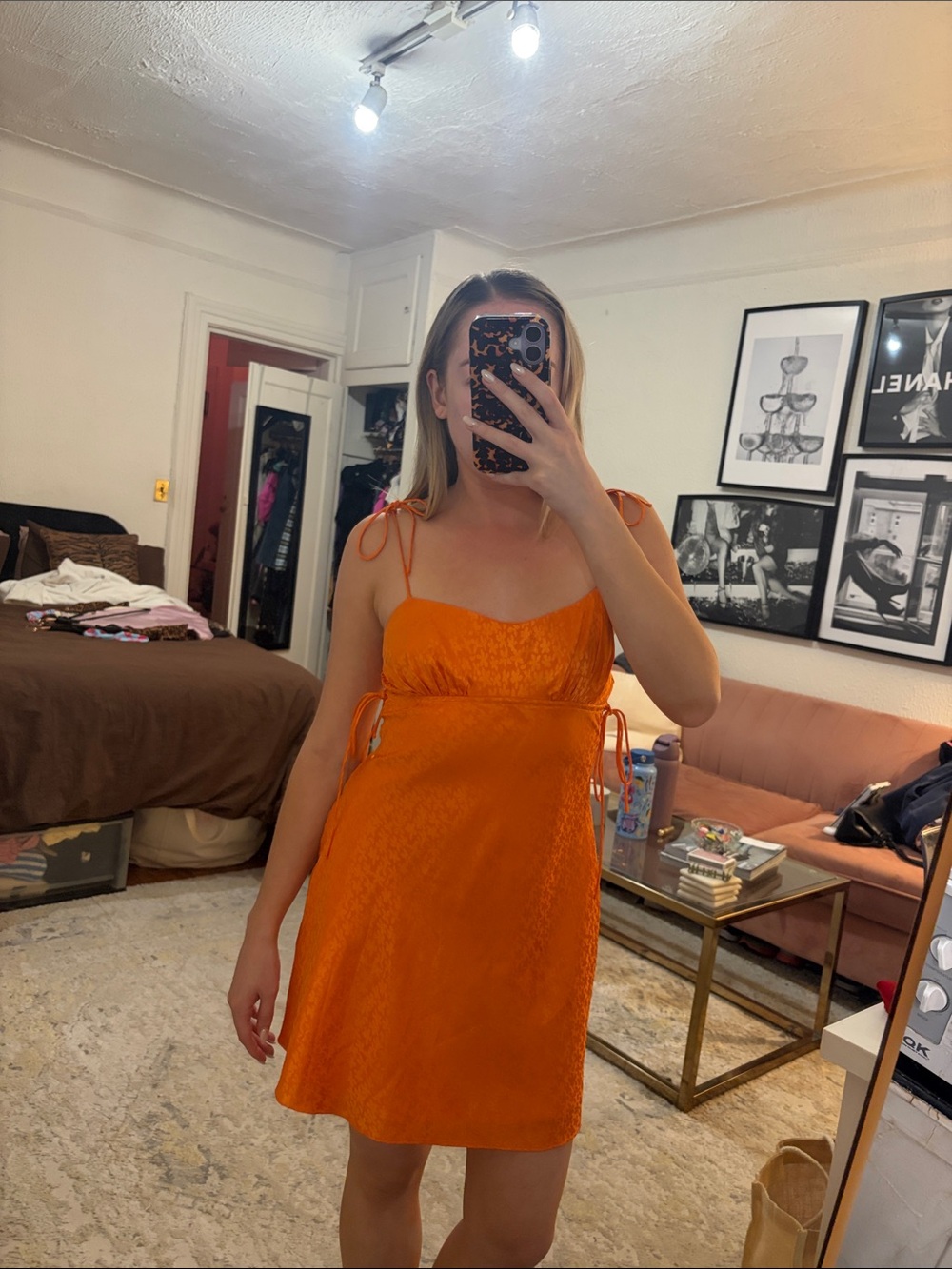 Significant Other Orange Tie-Shoulder Mini Dress